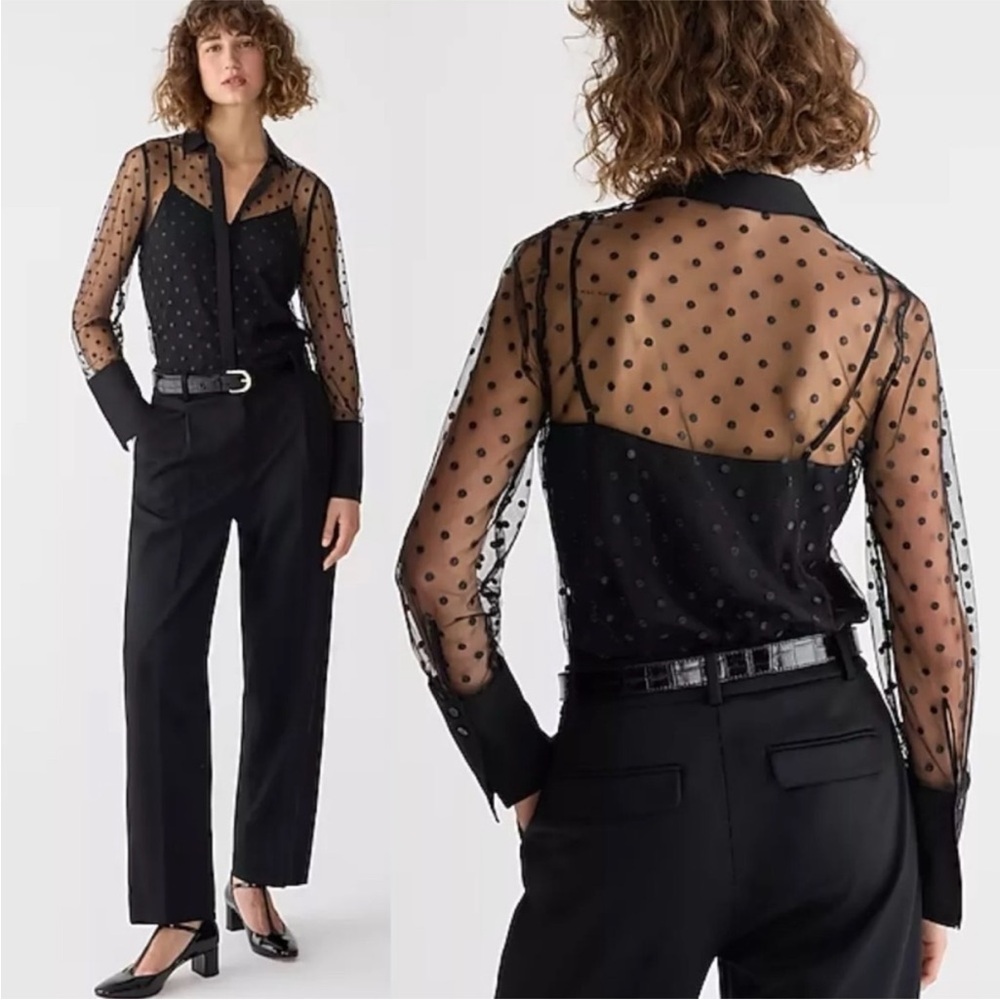 Elegant Black Sheer Polka Dot Shirt